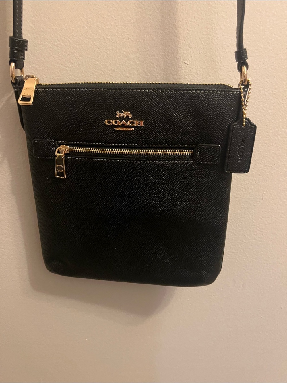 Coach Black Leather Crossbody with Gold Hardware